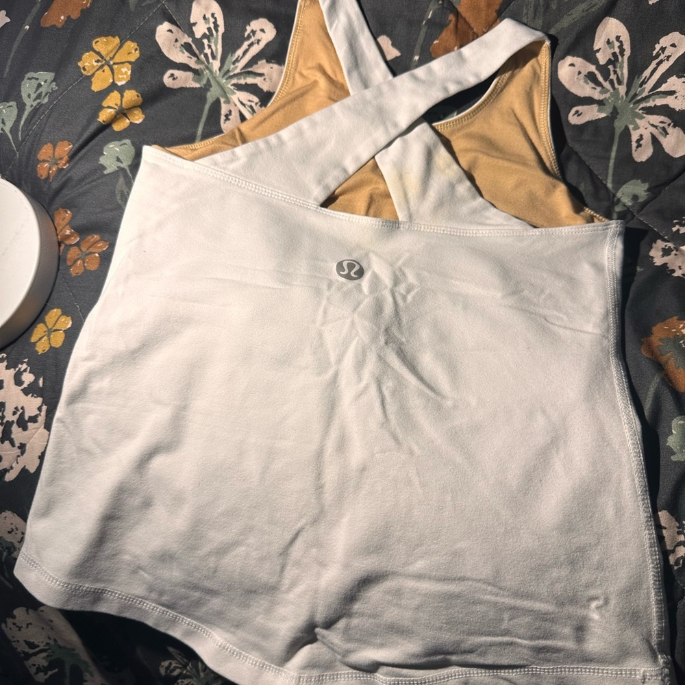 lululemon athletica White and Tan Cross-Back Tank Top